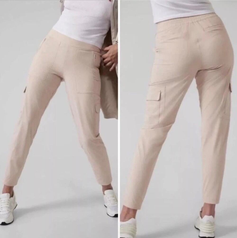 Athleta Chelsea Cargo Lined High Rise Jogger Women’s Size 10 Beige 631619